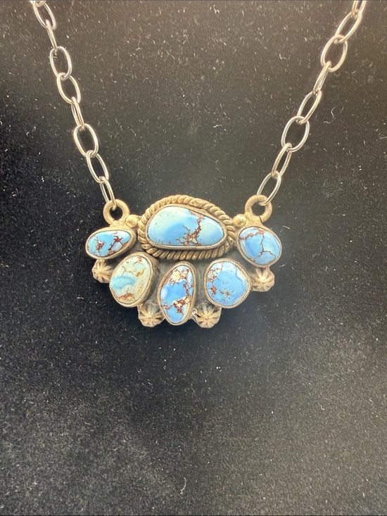 925 Sterling Silver Jewelry - 925 Matte Sterling Silver Golden Hills Turquoise Stone Pendant Necklace 16-18”
